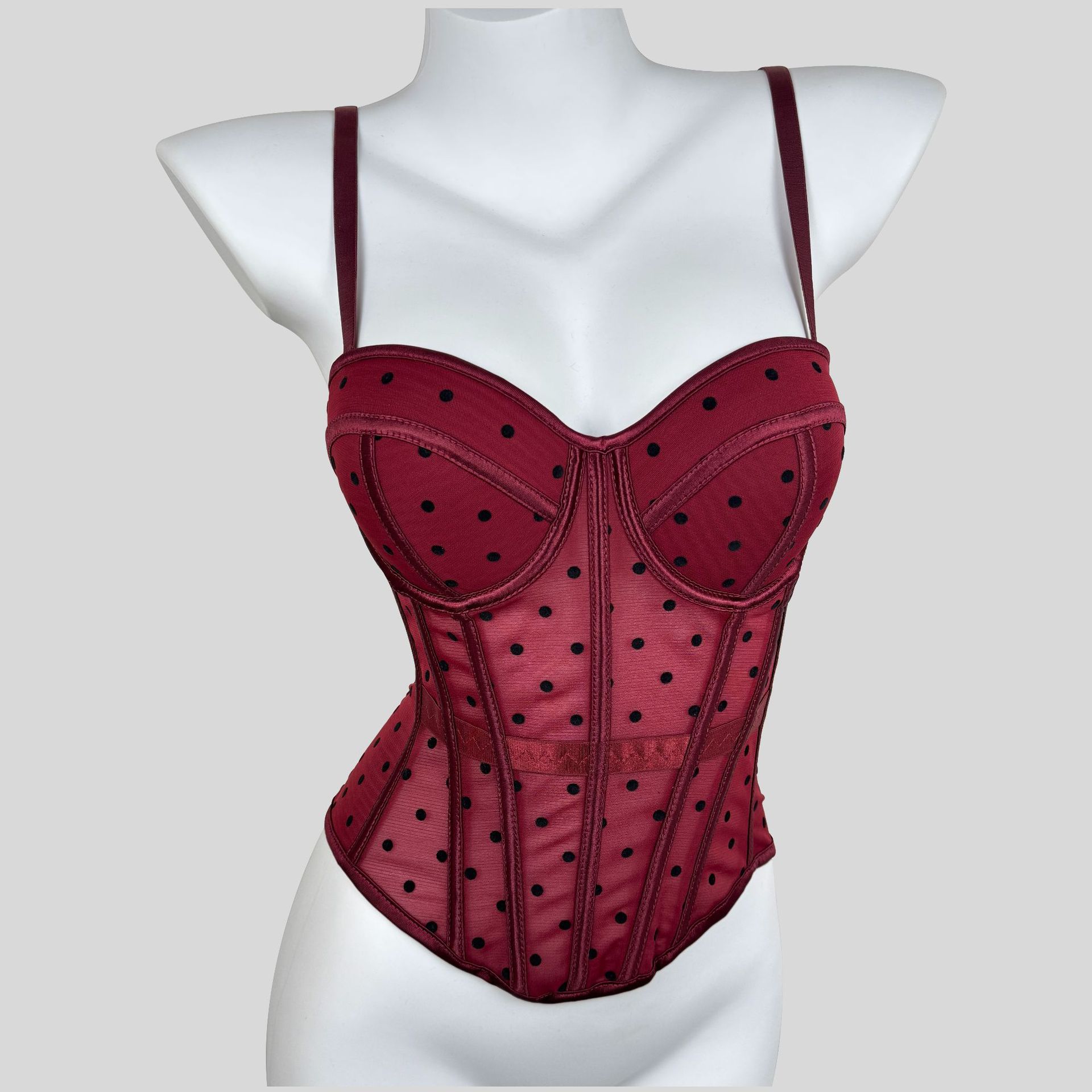 Womens Mesh Polka Dot Corset Bustier Top - Tummy Control Waist Cincher